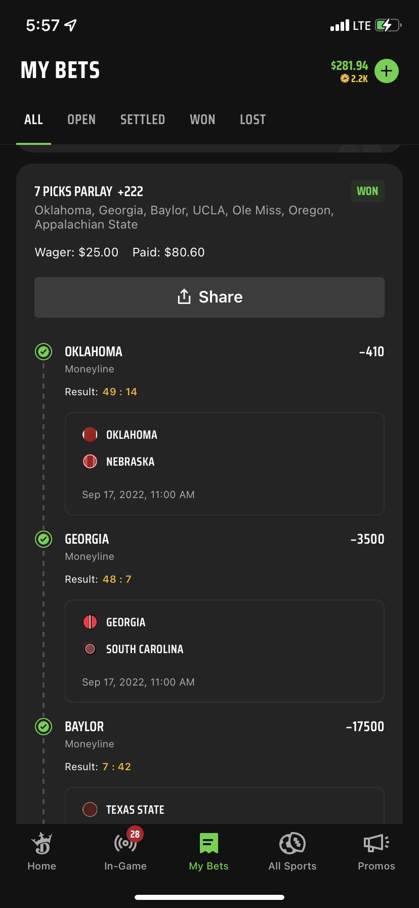 Cody Clark On Twitter BleacherReport AppState FB This Play Won My 7 Team Parlay Https t co 