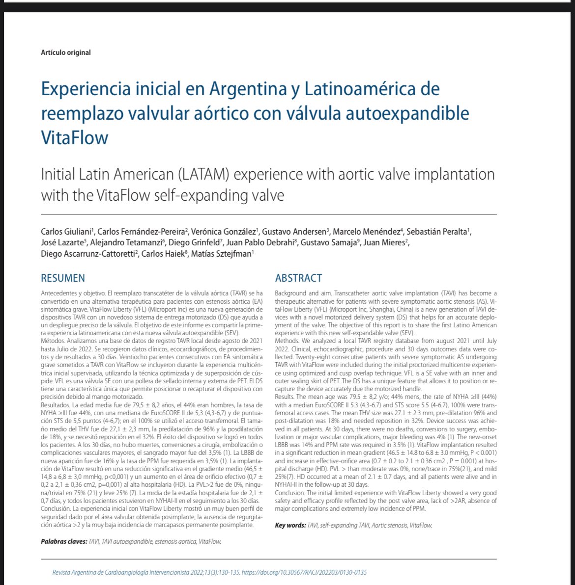 Another multi center publication Latam Experience with new device in revista <a href="/CACIarg/">CACI Argentina</a>  <a href="/DrPeraltaSPP/">Sebastian P Peralta</a> <a href="/CMGiuliani/">CarlosGiuliani</a> <a href="/MarceloMenende8/">Marcelo Menendez</a> <a href="/jpdebrahi/">Juan Pablo De Brahi</a> Jose Lazarte and more colleagues ! Thanks to all for the collaboration.