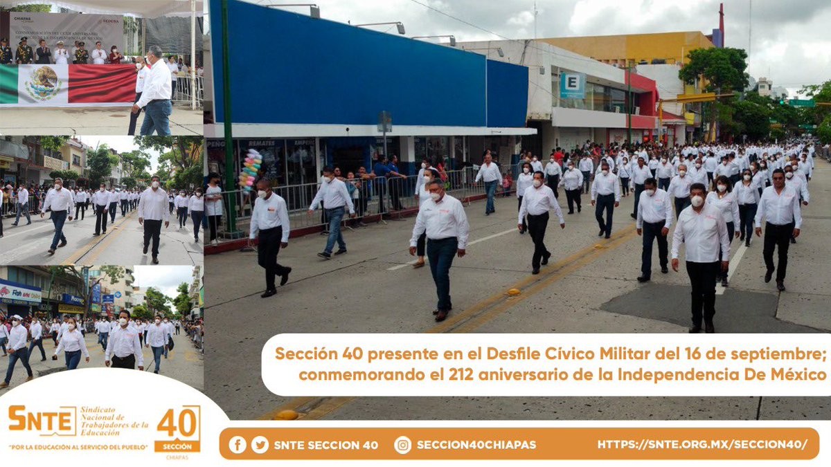 SECC40CHIAPAS's tweet photo. #Sección40 participa en el Desfile Cívico Militar del 16 de septiembre; conmemorando el 212 aniversario de la #IndependenciaDeMéxico

#Sección40
#ComisiónEjecutiva40 https://t.co/lyqHLsyjjp