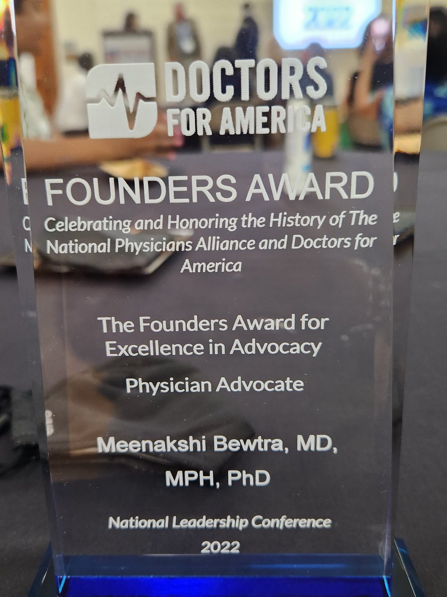 DrsMeena's tweet photo. As a patient &amp; med student, I watched in awe &amp; gratitude as a group of physicians advocated for healthcare that changed my &amp; my patients' lives.
I am deeply honored &amp; humbled to be awarded by that same organization today.
It brought me to tears to have the OG present the award. https://t.co/jm006oatf2