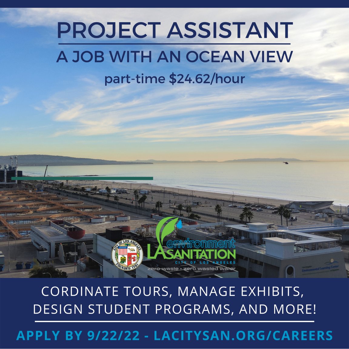 LACitySAN's tweet photo. Not into ocean views? That's ok - we have 5 open Project Assistant positions, 4 of which don't offer them. Either way, apply today!
https://t.co/h60GkkKC4C
Click on Job Openings
#view #work #job #hiring #openposition #application #LosAngeles #office #career #greenjob #cityjob https://t.co/c6JydxNqUj