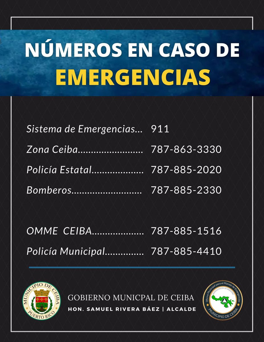 |Municipio Informa| 📢

A toda nuestra ciudadanía, ante el paso de este evento atmosférico, es importante que tengas a la mano los siguientes números de emergencia. 

#daleshare
