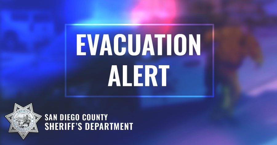SDSheriff's tweet photo. An evacuation warning has been issued for the #HauserFire. It applies to residents who live west or north of Buckman Springs Road at Lake Morena Drive. You can go to Mountain Empire High School located at 3305 Buckman Springs Road in Pine Valley. @CALFIRESANDIEGO @ReadySanDiego https://t.co/AnBBq0xIDG