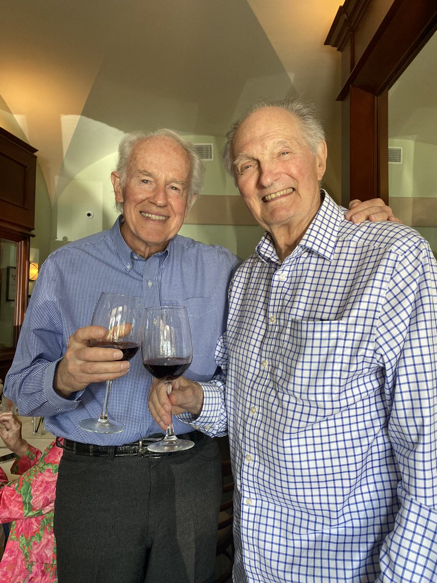 Mike Farrell and I today toasting the 50th anniversary of the show that changed our lives - and our brilliant pals who made it what it was. MASH was a great gift to us.