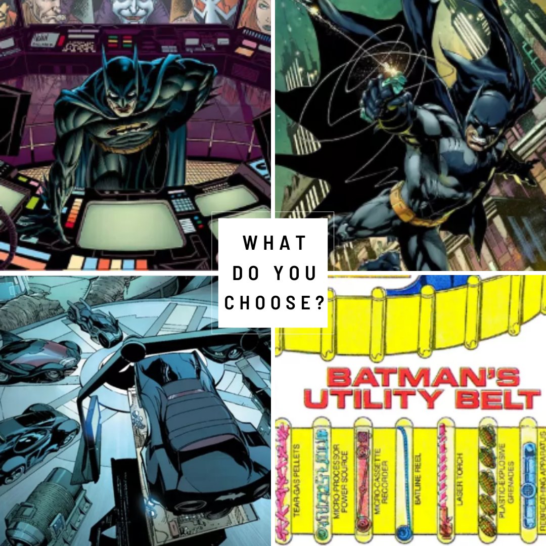 MidtownComics's tweet photo. 🖤#Batman has all the best #BatTech to help his vigilante endeavors- if you could ONLY have one- The Bat-Computer, The Bat-Grappling Hook, the #Batmobile or the Bat Utility Belt?

🦇WHAT DO YOU CHOOSE? Knowledge? Flight? Speed? Or a plan for everything?

#BatmanDay #BatTools #Dc https://t.co/57vaSjLSYx
