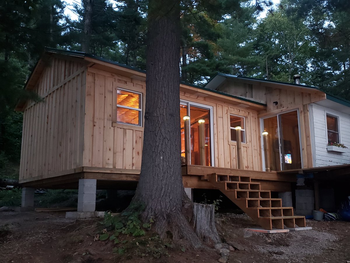 Pretty much finished our bedroom addition at the cottage today.

Now <a href="/_sewwhat/">Belinda Brown</a> and I are sitting by a campfire, drinking oversized Black Russians and listening to Sinatra.

My life is wild.