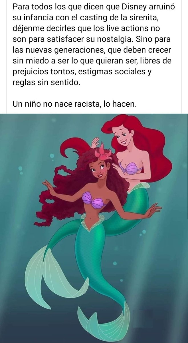UnPanaAbogado's tweet photo. Uno de los mejores comentarios que he leído al respecto..
#LaSirenita #liveactions #Disney https://t.co/scFGwFpGfy