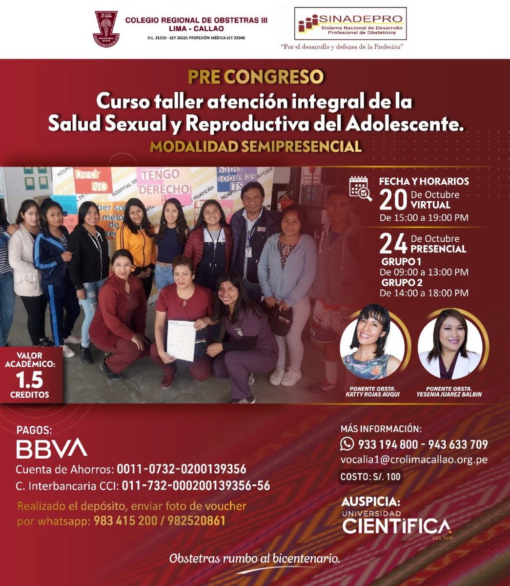 CROIII_LC's tweet photo. PAQUETES ESPECIALES - CURSOS PRE CONGRESO “EL PROFESIONAL DE OBSTETRICIA, 196 AÑOS DE APORTES A LA SALUD SEXUAL Y LA SALUD REPRODUCTIVA EN LATINOAMÉRICA”
https://t.co/eBoR4wM4uh https://t.co/ETIphuod5z