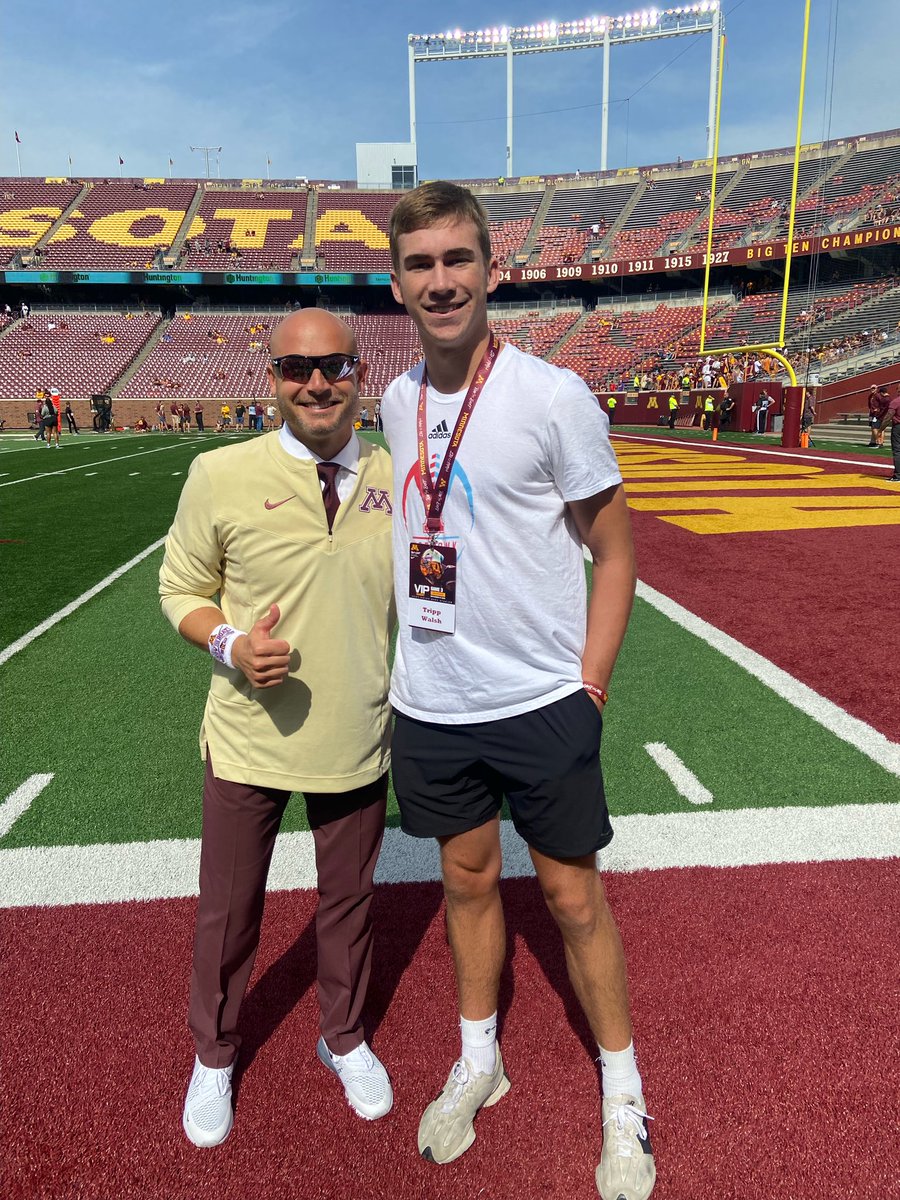tripp_walsh's tweet photo. After a great conversation with @Coach_Fleck, I am excited to announce that I have received a PWO offer to the University of Minnesota! Thank you for the incredible opportunity! @CoachHarbaugh @Shakes_GopherFB #RTB https://t.co/KDkozqdPGr
