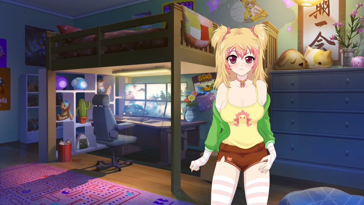 ArcadeStreamer's tweet photo. Soon entering her gaming room, the woman would turn around to giggle a little, eyeing Quill up and down, very cute!

“ Alright, kitty-Cat, you're ready to get your butt beaten~?  “

She already had two controllers near her, she's looking forward of not going easy on the kitty. https://t.co/NXzscUnJrJ