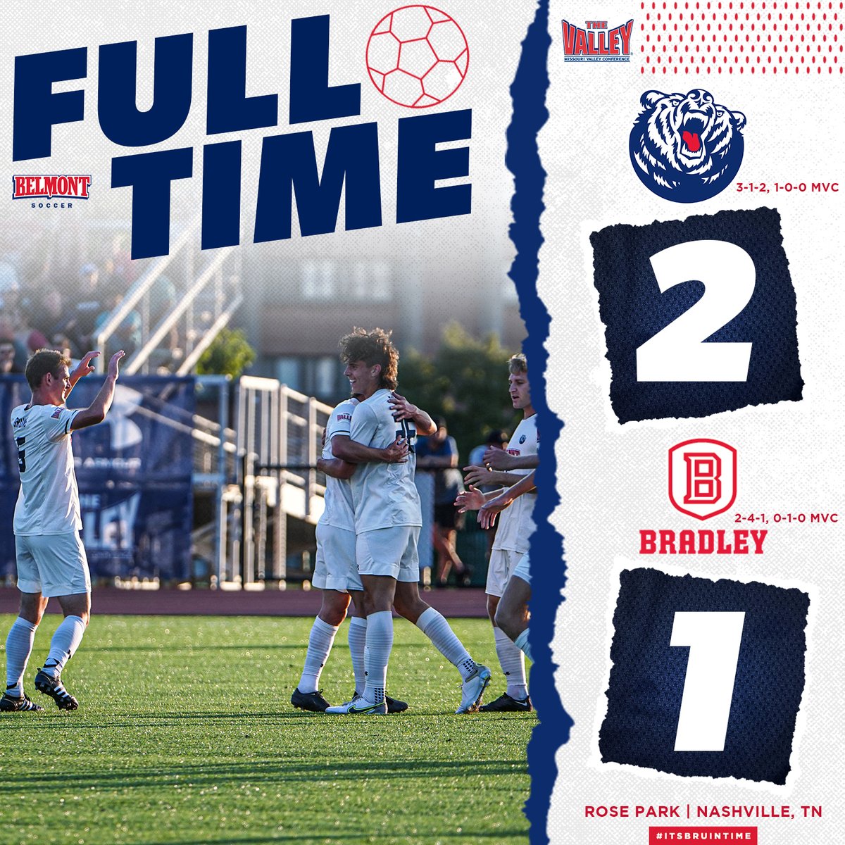BelmontMSoccer's tweet photo. 𝐅𝐈𝐍𝐀𝐋

1️⃣-0️⃣ in the @MVCsports‼

Bradley scores in the 80th minute but the Bruins extend their home unbeaten streak to 14! ⚽😤

@TheDylanSteely 10'
@liam_obrien20 59'

#ItsBruinTime https://t.co/8fMLRBRH3u