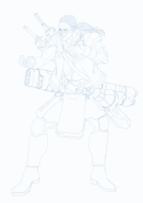 体幹が狂っていたので、衣装の下の身体を描いて軸を直していきます。(順番は3→2→1です)衣装の向きも再考だな…まだまだ修行が足りていない証拠ですねぇ(-∀-`; ) 