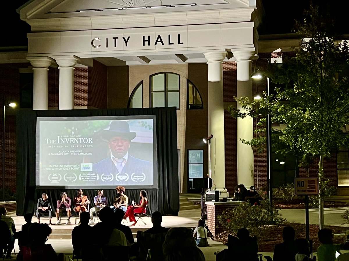 ProfClaiborne's tweet photo. Love being at the East Point showing of the film “the Inventor” produced by Morehouse Man @CabralClements. It made me think about what we really know about Garrett Morgan and his life. w/ @samoryba @DeanaIngraham https://t.co/hmFyrafeYE
