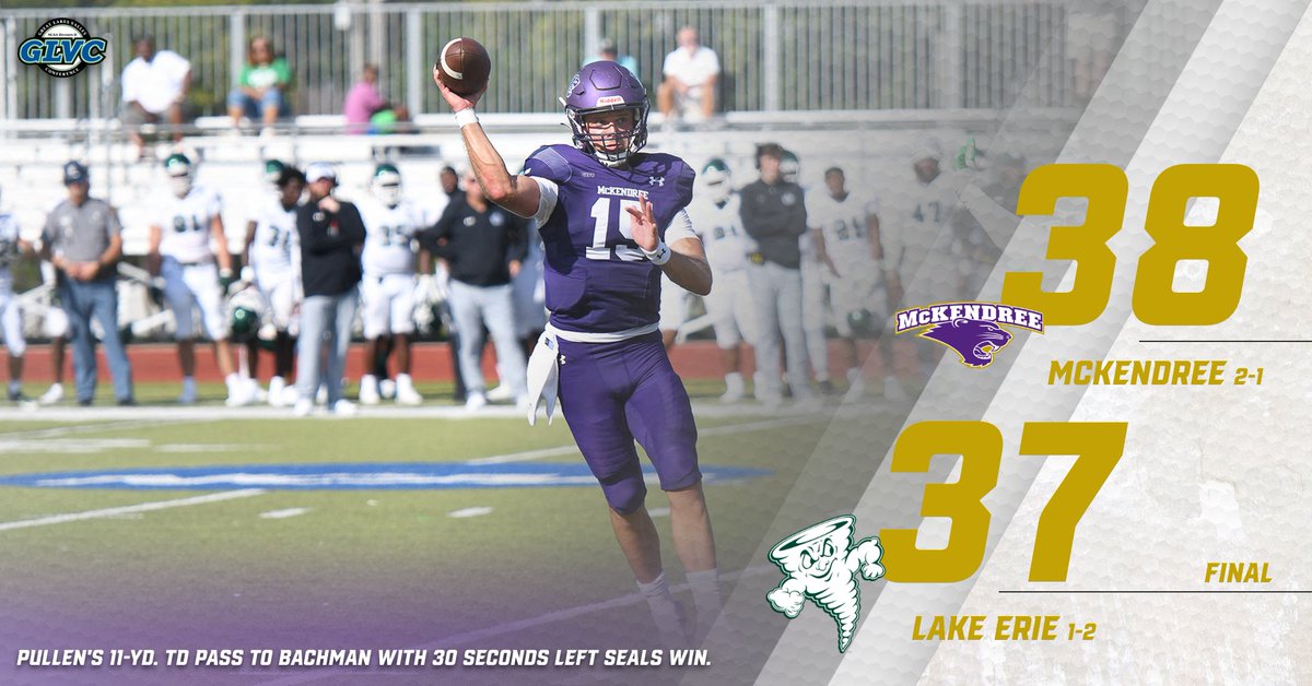McKBearcats's tweet photo. FOOTBALL FINAL: @Mckendree_FB picks up come-from-behind win by scoring 16 fourth-quarter points in posting a 38-37 win at @LakeErieFB https://t.co/LfomkFU0Ps