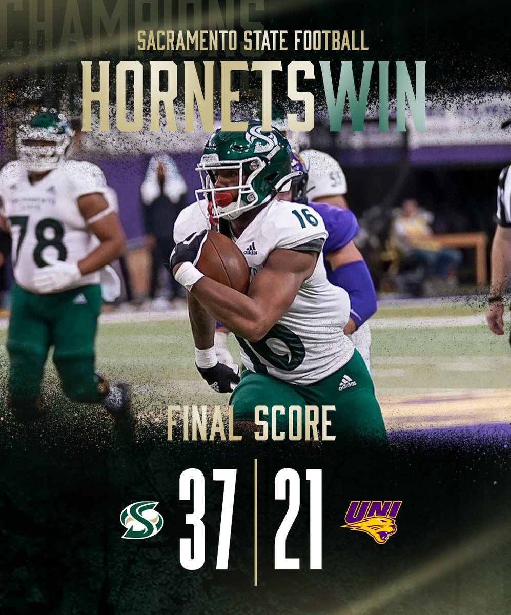 Sacramento State Athletics (@hornetsports) on Twitter photo <a href="/SacHornetsFB/">Sac State Football</a> wins at Northern Iowa, 37-21! Hornets now 2-0, have won 5 straight road games dating back to 2021.
Skattebo - 110 yds rush, 44 yds rec
O'Hara - 3 rush TD
Martin - 6 catch-76 yds, TD
Dunniway - 20-for-33, 199 yds, TD
Fulcher - 9 catch, 61 yds
Mapu - 7 tkl, INT, FF <a href="/SacHornetsFB/">Sac State Football</a> wins at Northern Iowa, 37-21! Hornets now 2-0, have won 5 straight road games dating back to 2021.
Skattebo - 110 yds rush, 44 yds rec
O'Hara - 3 rush TD
Martin - 6 catch-76 yds, TD
Dunniway - 20-for-33, 199 yds, TD
Fulcher - 9 catch, 61 yds
Mapu - 7 tkl, INT, FF