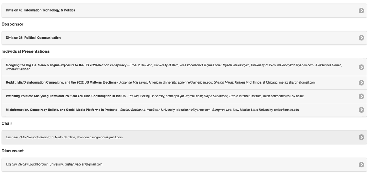 Closing #APSA2022 w/ a 🔥 panel: Conspiracy Theories, Platforms & Elections. 8:00am Westin 3rd fl St.Sulpice. Google, Reddit, TikTok, etc. in the 2020/2022 elections w/
@edeleonw @hegemonyrules @sharonmeraz @PuYanOII @DrBoulianne @SangwonLee_Comm @prof_vaccari @shannimcg