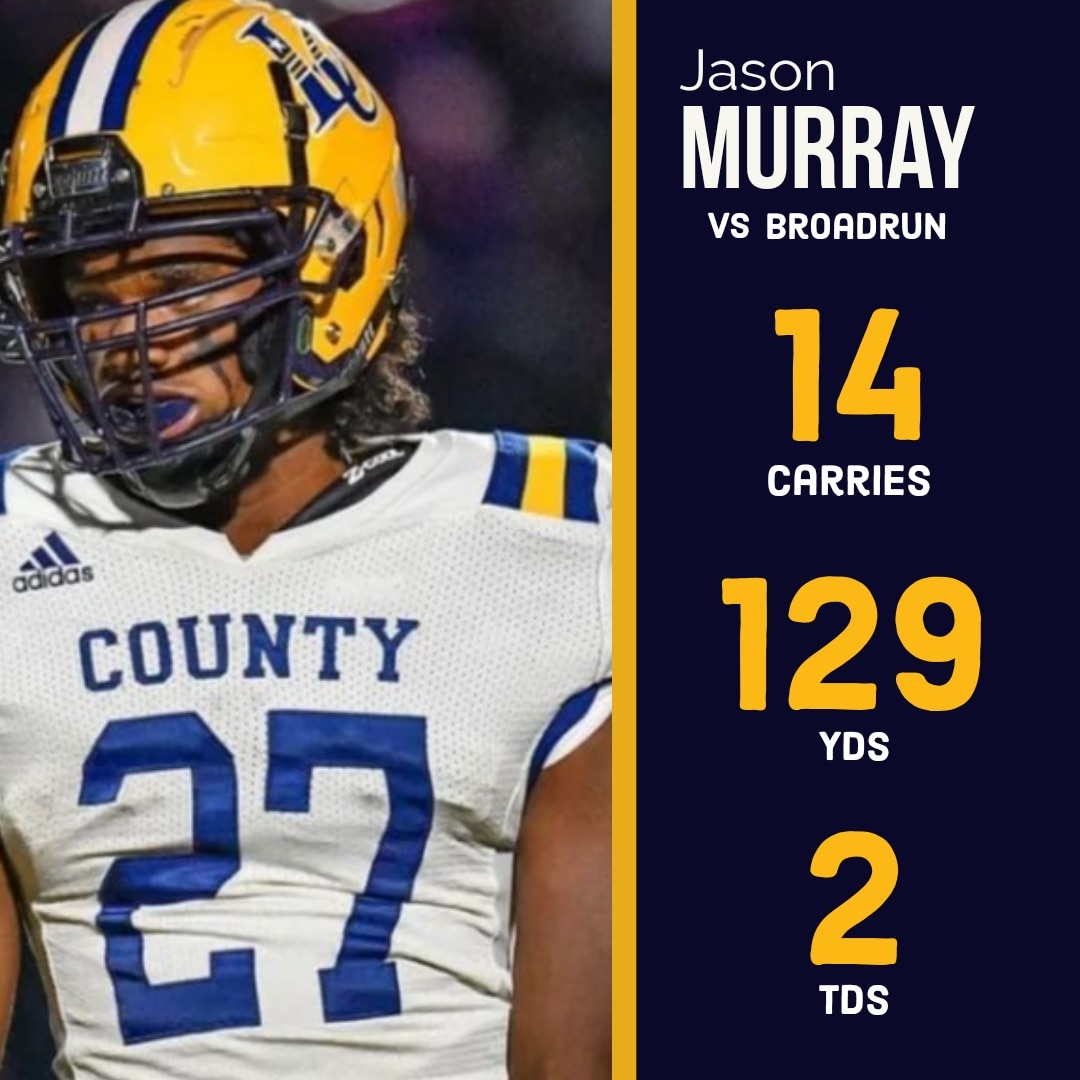 Senior RB Jason Murray got it done on the ground last night vs Broadrun 💪💙💛