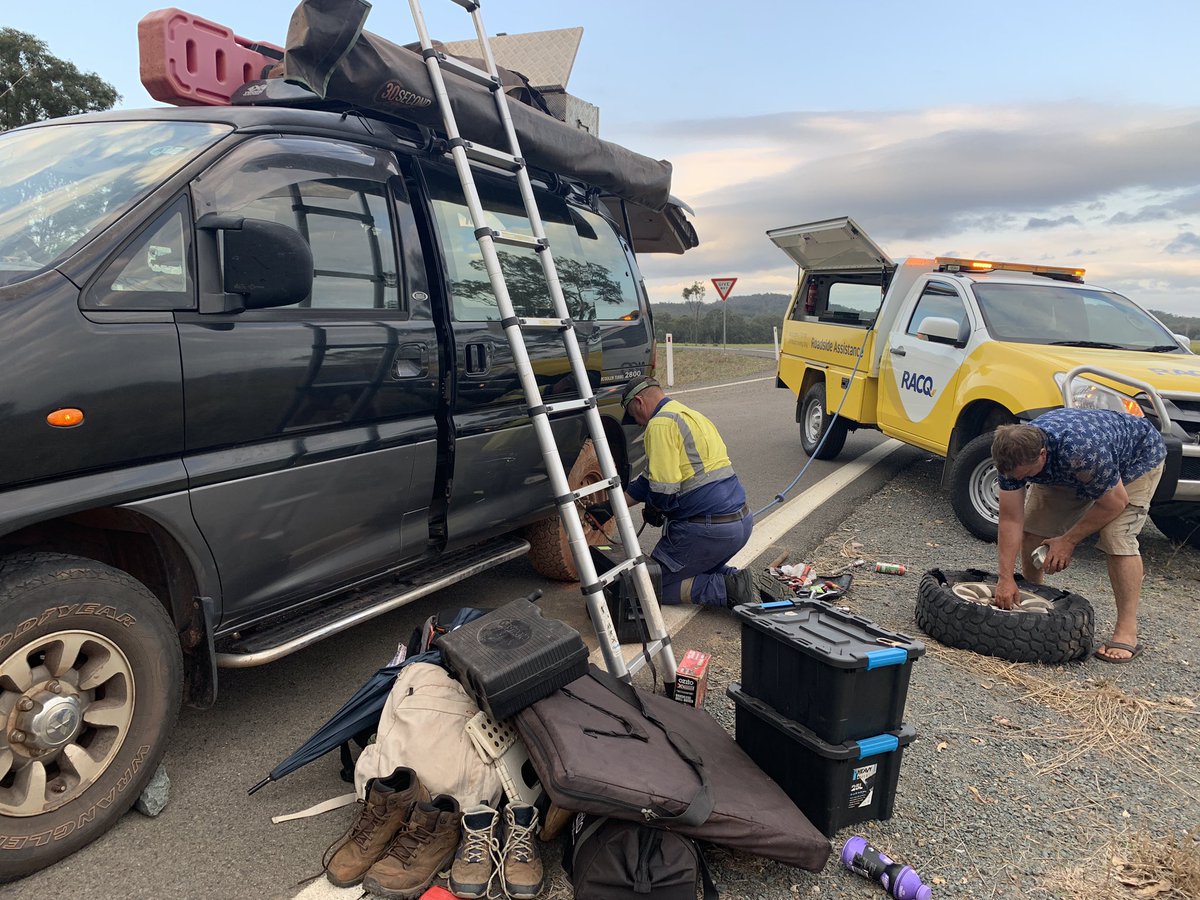 Our poor little #Delica had a tyre blowout. She’s taken us all around #Australia but 200km from Brisbane this happened. Luckily she was booked in for a new set of tyres in Brissy.
#roadtrip #delicadays #lapofaustralia