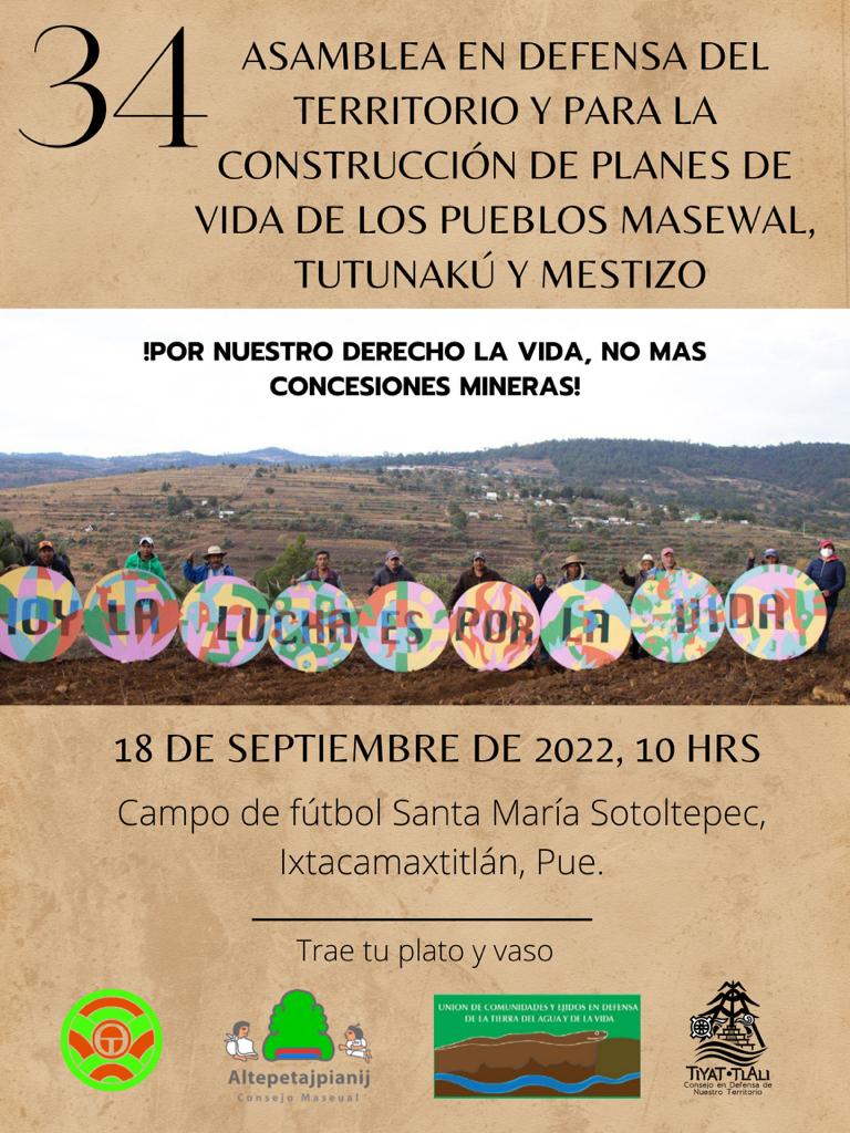 📣 Escucha mañana domingo la 34 ASAMBLEA POR LA DEFENSA DEL TERRITORIO Y LA CONSTRUCCIÓN DE PLANES DE VIDA DE LOS PUEBLOS MASEUAL, TUTUNAKÚ Y MESTIZO DE LA SIERRA NORTE DE PUEBLA. radios.yanapak.org/radiotosepan