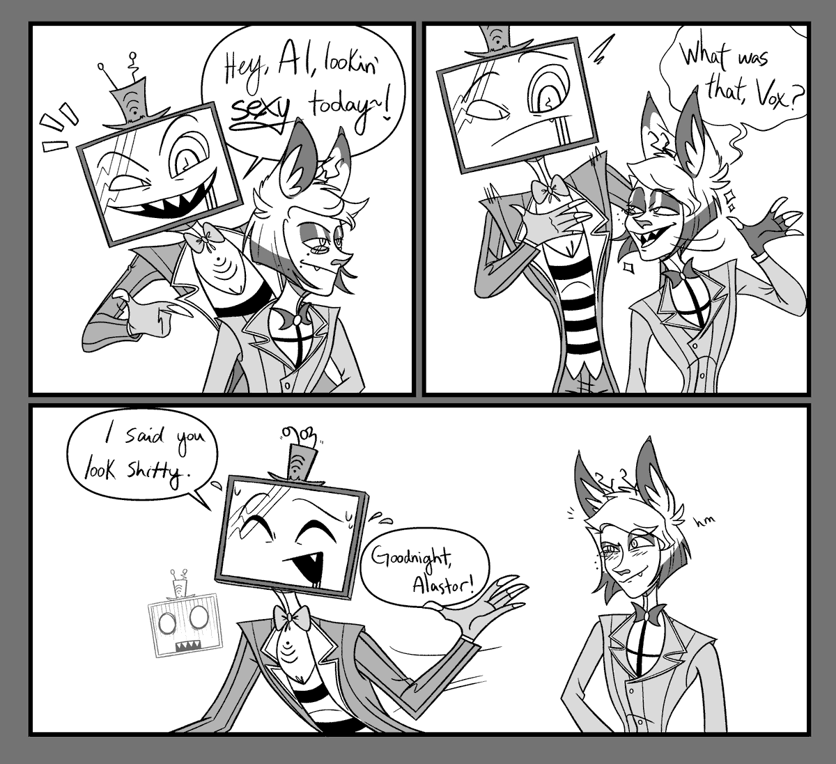 RandomHamster33's tweet photo. flirting ;D #HazbinHotel #HazbinHotelFanart #HazbinHotelAlastor #HazbinHotelVox #staticlovetune #staticradio https://t.co/YI6RhGTByb
