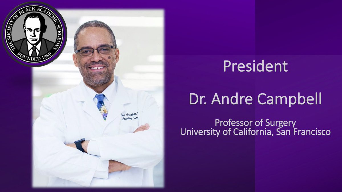 Our top leadership transition just took place! CONGRATULATIONS to our new PRESIDENT, Dr. Andre Campbell (@TraumaDocSF)! A decorated clinician, educator, & researcher, we are SO excited for the future of SBAS under his visionary leadership! #SBASJeffSurg2022 #BlackMeninSurgery ✊🏾