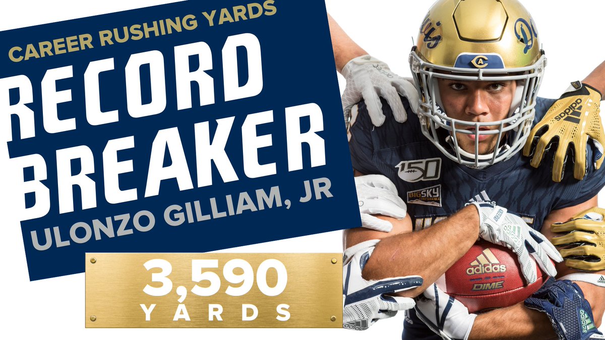 UCDfootball's tweet photo. On that 12-yard gain, @UKG_34 breaks the @UCDavis all-time rushing record, surpassing G.P. Muhammad’s mark of 3,589 yards. Congrats Ulonzo! #GoAgs https://t.co/dChNn8VGFl