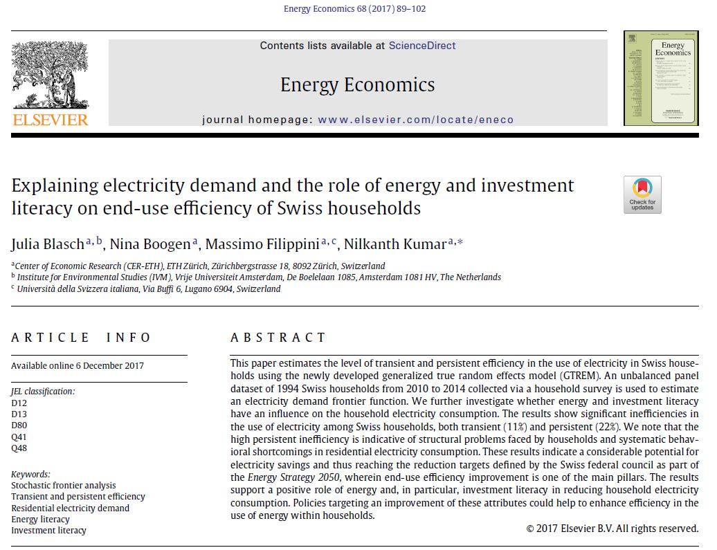 Today the Sonntagszeitung talks about electricity savings. One of our studies shows that in the short run, we can save about 11% of electricity, and in the long run, more than 30%. @bastiengirod @Juerg_Grossen @NordmannRoger @energiestiftung sciencedirect.com/science/articl…