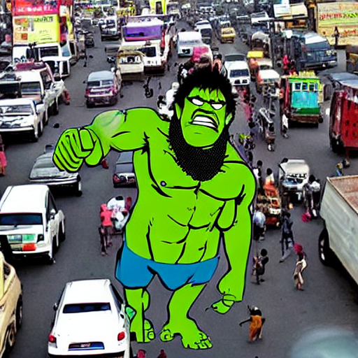 Abhas9's tweet photo. AI-generated Images of "Hulk in India" with one showing him stuck in @peakbengaluru #traffic

Obviously, he was always angry in The Avengers

#stablediffusion #text2imageArt https://t.co/4NasOqDjaA