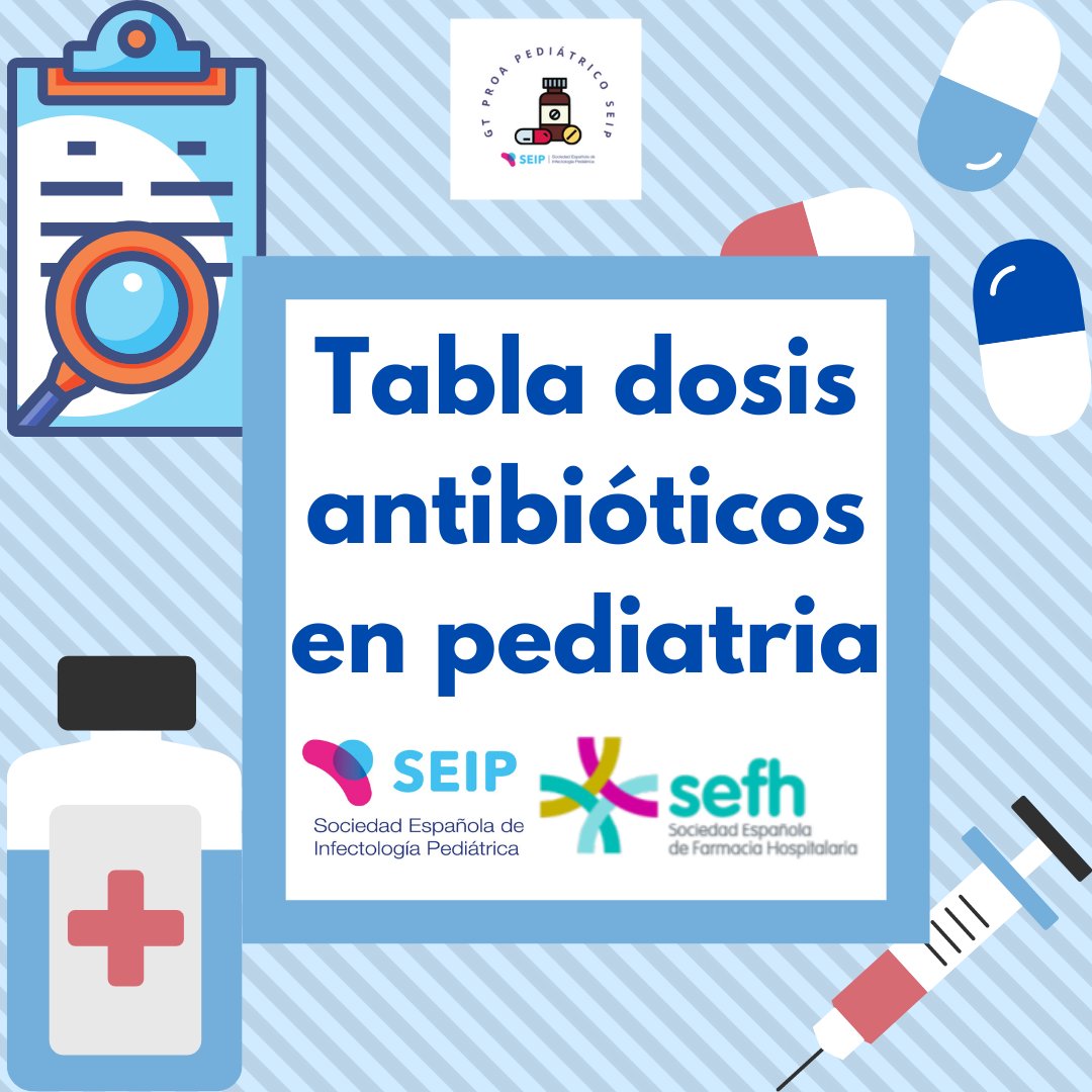 #DocumentosSEIP Tabla de dosis de los antibióticos de uso más frecuente en pediatría. #GT_PROA. <a href="/sefh_/">S.E.F.H</a>  seipweb.es/dosisantibioti…