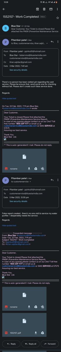 ppinku81's tweet photo. @BlueStarLtd need your immediate response to take action against my complaint raise. False notification or action share by your authorised service partner.  I was raised with the problem but no response. https://t.co/Rx9Aj99lXV