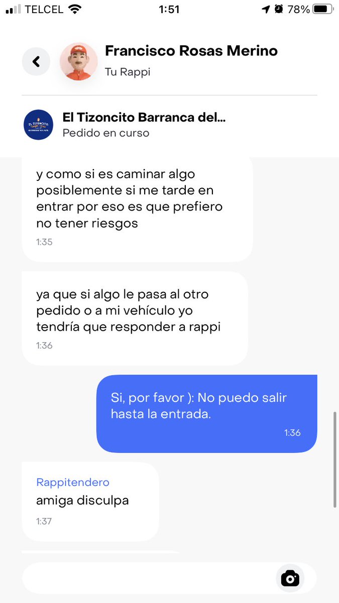bersabu's tweet photo. @RappiMexico hice un pedido y el repartidor no quiso venir hasta mi dirección, perdí el pedido y perdí mi dinero. Que terrible servicio. https://t.co/9rM0IqRYjD