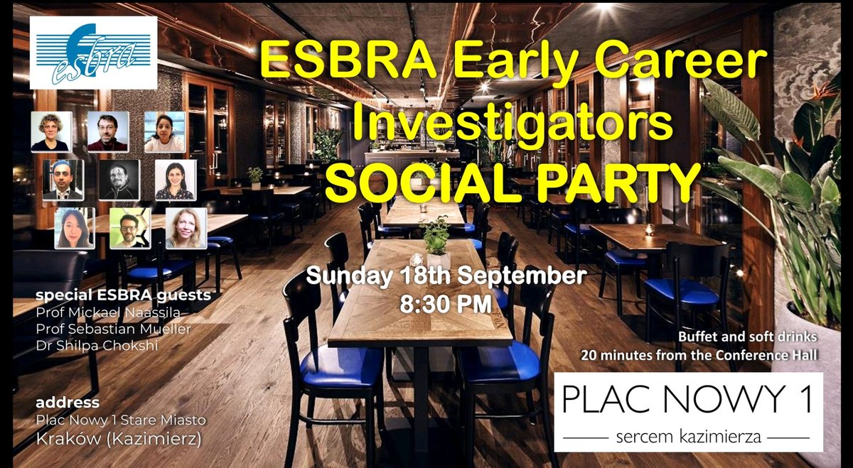 Are you in #Kraków for the Joint Meeting of #ISBRA and #ESBRA 2022? Are you an early career investigator working in #AlcoholResearch?

Come to our party tonight at 'Plac Nowy 1' at 8.30pm!

@esbra_society #esbracracow2022 #isbracracow2022 @ISBRAComm