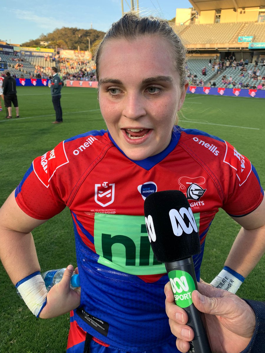 abcsport's tweet photo. Commonwealth Games Rugby 7s gold medallist Jesse Southwell speaks after the @NRLKnights 30-8 win.

“I’m still getting used to the intensity of the @NRLW, but to play in the league – especially with my home team at Newcastle – it is very special.”

#NRLW #NRLWDragonsKnights https://t.co/7rftDH0cVQ