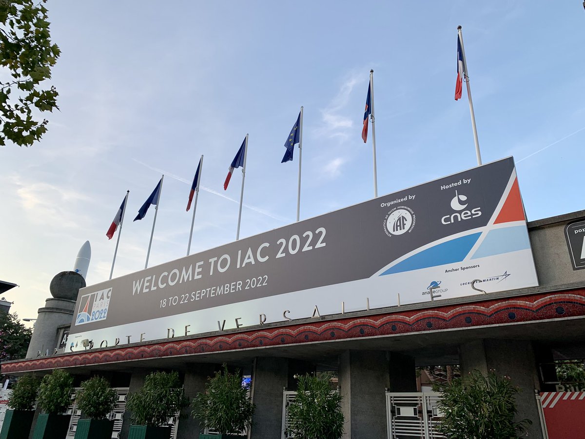 AirbusSpace's tweet photo. … and lift-off 🚀
Day 1️⃣ at #IAC2022 just started.
If you are around and interested in all things #Space, come at meet us there until Thu. 22 at booth H2. https://t.co/Iv02DKCpUr