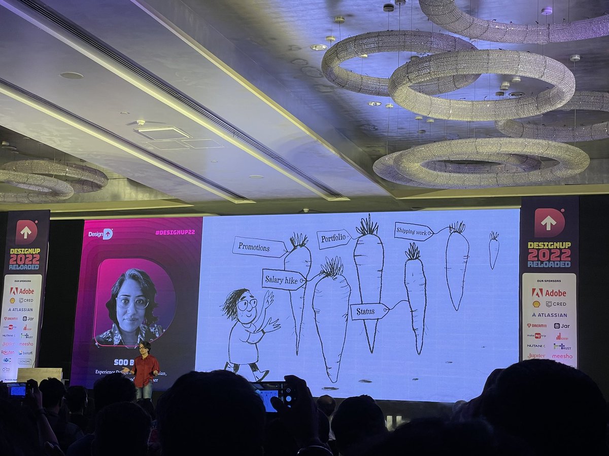 bhavna_nagpal's tweet photo. @soosixty calling out the external carrots in our life that we think are joy but not. 
- in a talk about finding creative joy @DesignUpConf #DesignUp22 https://t.co/6CVrkShjei