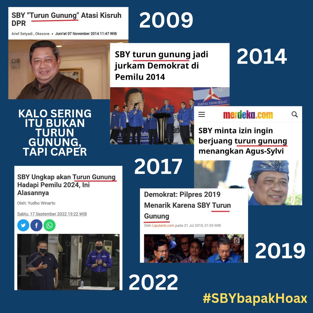 Tiap SBY turun gunung Indonesia jadi kacau. Dari dulu SBY turun gunung tapi ngga berguna juga. Sadarlah pak..

#SBYbapakHoax