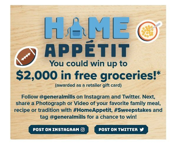 CouponCodeOn's tweet photo. General Mills Home Appetit Recipes Sweepstakes 2022

Chance to win free groceries.

for get latest sweepstakes info do as below:

1. Like the post + Follow @couponcodeon

2. Tag a Friends - 

#couponcodeon #freebiesquad #giveaway #freebies #freestuff #sweepstakes https://t.co/JeTSYQKlnS