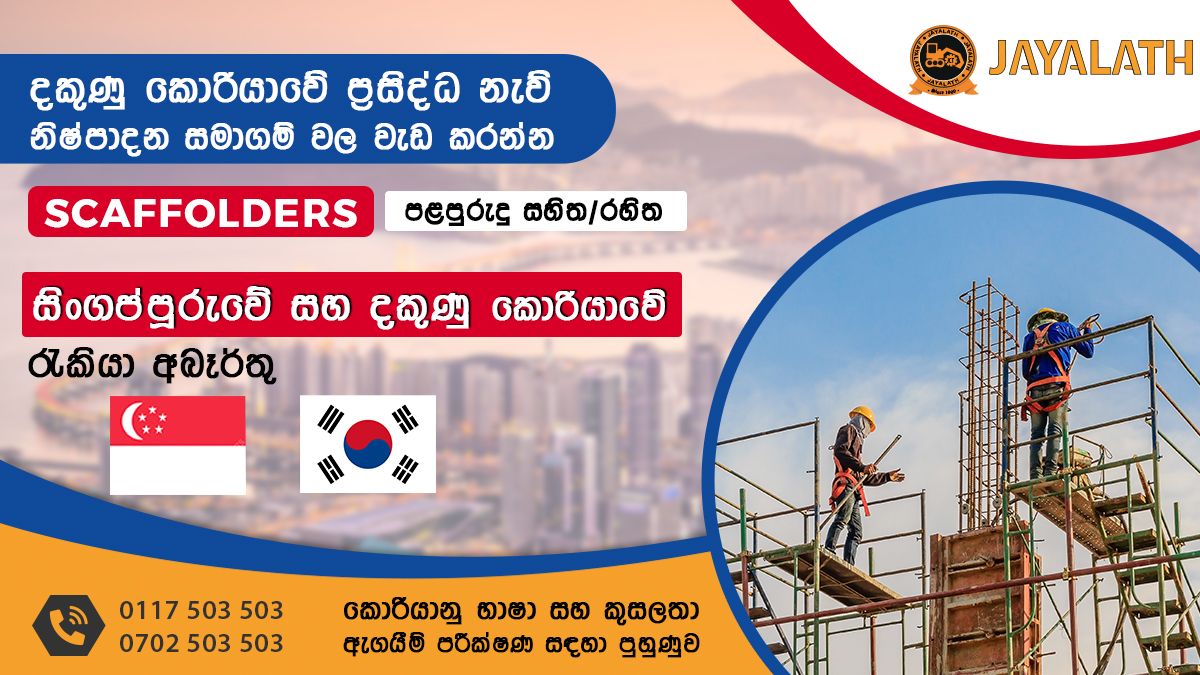 Jayalath_VTC's tweet photo. #Scaffolders සඳහා සිංගප්පූරුවේ සහ දකුණු කොරියාවේ රැකියා අවස්ථා.

ඔබත් අදම #jayalath ආයතනයෙන් ඔබගේ වෘත්තීය පුහුණුව අරඹා ප්‍රසිද්ධ නැව් නිෂ්පාදන සමාගම්වල වැඩ කිරීමේ අවස්ථාව හිමි කරගන්න

#SECK #shipbuilding #jobsinsingapore #jobsinsouthkorea

Join Now: +94117503503 | +94702503503 https://t.co/dKIuNqEXaO