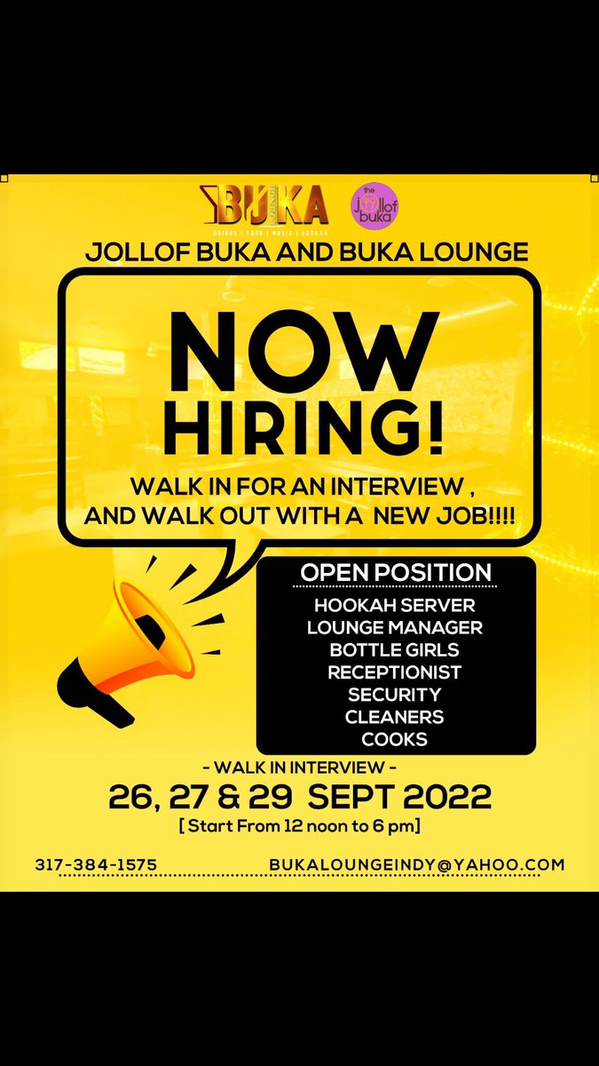 TheBuka's tweet photo. Now hiring!!! 🗣🗣🗣🗣🗣 #jollof #jobfair #samedayinterview 🥳🥳 https://t.co/QOw7WJfHtb