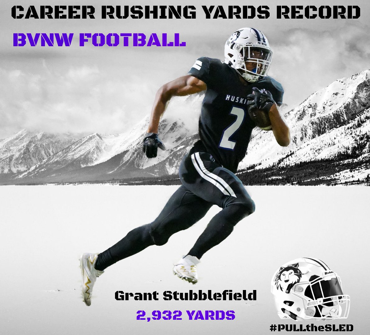 Congratulations to Grant Stubblefield who has set the career rushing yards records for BVNW Football with over 2,900 yards to date! 

He also set the single game mark this last Friday with 310 yards on the ground. Just 1 TD shy of breaking the career rushing TD mark. #PULLtheSLED
