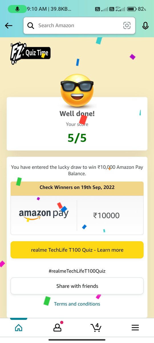 rohitsonwane143's tweet image. Here's My Correct ScreenShot
 Realme TechLifeT100 Quiz Today 
(18 September 2022) . 
@amazonIN 
@realmeIndia 
@realmeTechLife 
#realmeTechLifeT100 
#ListenInFullColour 
#realmeTechLifeT100Quiz
