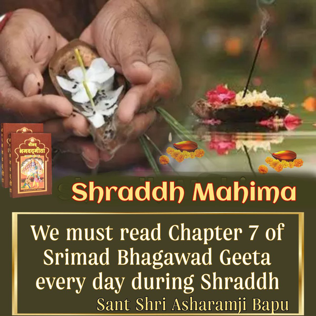 deepak_mragwani's tweet photo. @AmdAshram Yes,
After losing physical bodies, the souls can no longer perform pious actions for self. They expect food and welfare from their living generations on earth. Sant Shri Asharamji Bapu says Shraddh Mahima in Pitru Paksh is immense. 
#क्यों_करना_चाहिए_श्राद्ध https://t.co/ohQIOmPowi