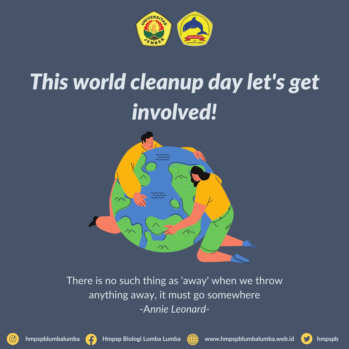 hmpspb's tweet photo. Hi everyone👋🏻
Today is #WorldCleanupDay, let's take the time to reduce our waste and make positive changes for the place we all call home🌍❤️

#WorldCleanupDay
#hmpspb
#pbioamazing
#pbio_unej https://t.co/97O05muHaX