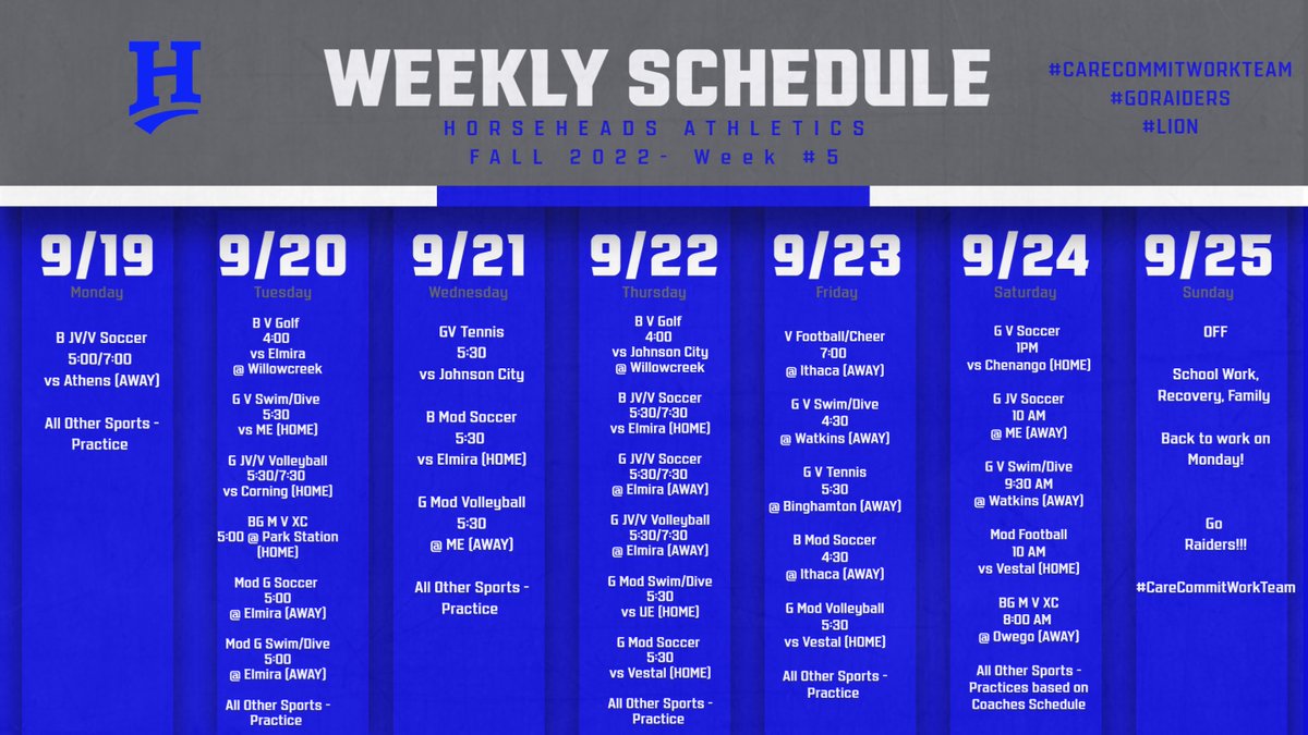 HorseheadsAD's tweet photo. Raider Nation - Fall Week #5 (September 19 - September 25)

#CareCommitWorkTeam #GoRaiders #ProcessContinues https://t.co/WN0myQelV3