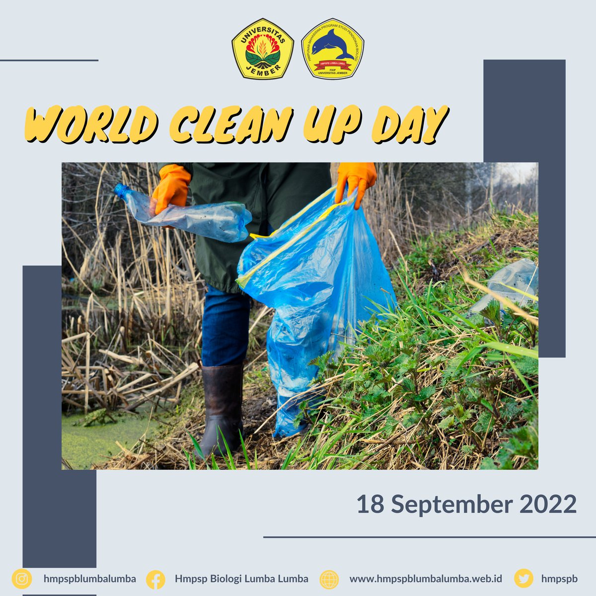 hmpspb's tweet photo. Hi everyone👋🏻
Today is #WorldCleanupDay, let's take the time to reduce our waste and make positive changes for the place we all call home🌍❤️

#WorldCleanupDay
#hmpspb
#pbioamazing
#pbio_unej https://t.co/97O05muHaX