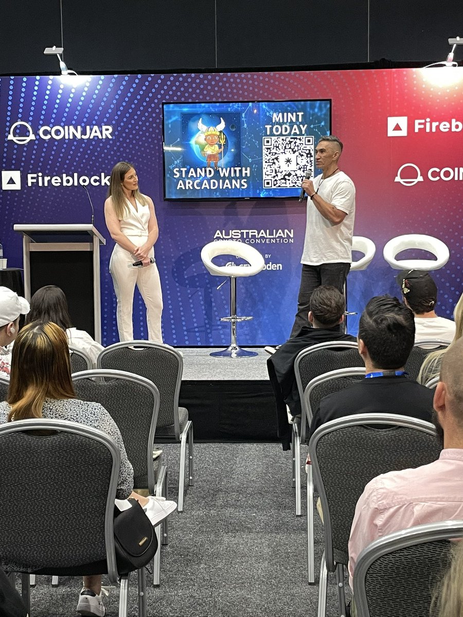 Amazing to hear from Luke and Katlyn about the vision, direction, transparency and dream of their epic #NFT project <a href="/arcadians_nft/">ARCADIANS | MINT NOW</a> helping flood-affected Aussies … Absolute legends! at <a href="/AusCryptoCon/">Australian Crypto Convention</a> #auscryptocon