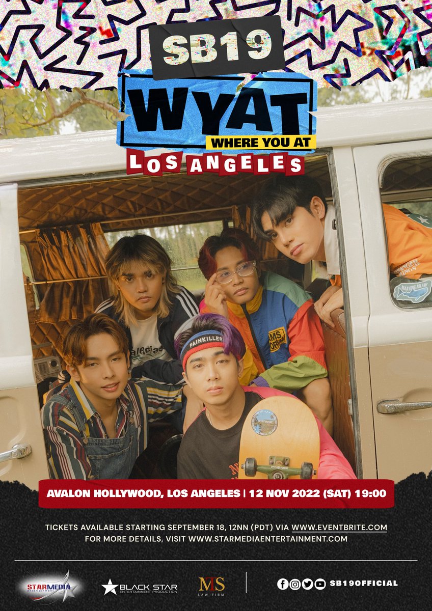 starmediaentPH's tweet photo. SOCAL A'TIN! WHERE YOU AT? 🌎

@SB19Official is heading to LOS ANGELES for the #WYATTour on November 12, 2022 at Avalon Hollywood!

Tickets are available starting September 18, 12NN (PDT) via https://t.co/sioPdEdzUb - See you there!

#WYAT #WYATTourLA
#WhereYouAtSB19 #SB19 https://t.co/SFr0taG1OX