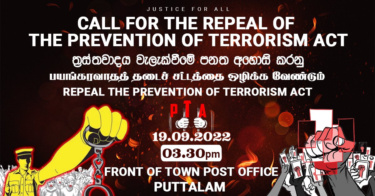 ShanakiyanR's tweet photo. #RepealPTA mobile signature campaign has reached Vavuniya today. It will pass through the districts of Anuradapura &amp; Puttalam tomorrow 19/09/2022. The campaign was launched in KKS, Jaffna &amp; will travel across the country before it ends in Hambantota on the 5th of October. https://t.co/e27IpvLLMO