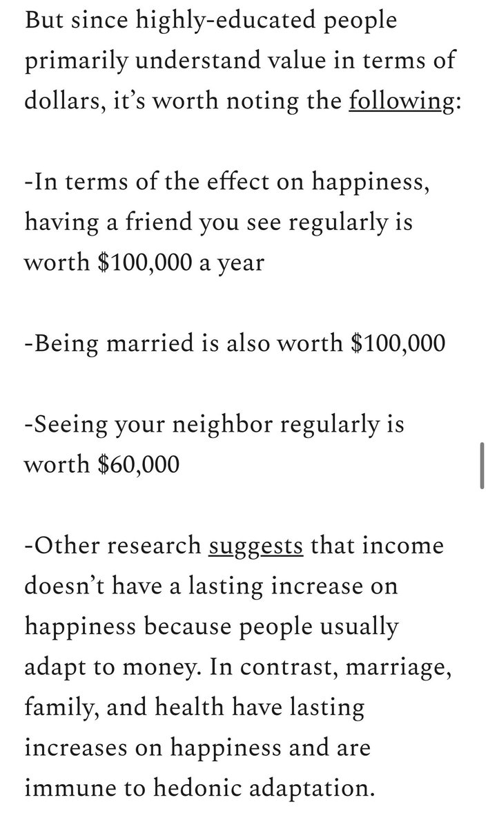 robkhenderson's tweet photo. “In terms of the effect on happiness, having a friend you see regularly is worth $100,000 a year” https://t.co/QWvNKec56N https://t.co/2SNX8GtDrq