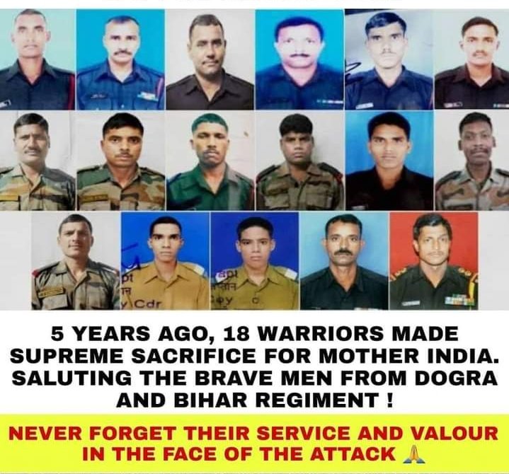 bkMisral0707's tweet photo. #Uri_Attack
कुछ याद उन्हें भी कर लें,
जो लौट के घर ना आए !!
आज ही के दिन 6 वर्ष पूर्व  2016 में उरी में हुए दुर्दांत आतंकी हमले में वीरगति को प्राप्त मां भारती के वीर जवानों को शत शत नमन..
🙏🙏
जय हिन्द 🇮🇳🇮🇳 जय भारत 🙏 https://t.co/U5nWZz0wWP